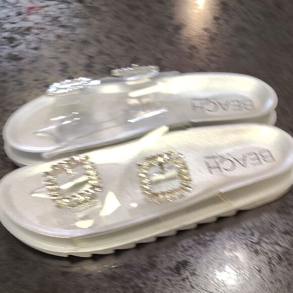 Beach Riot Silver Slide Sandals with Rhinestone Accents - Picture 5 of 6